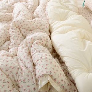 순수 60수 아사순면 꽃무늬 프릴 워싱차렵이불Q 핑크