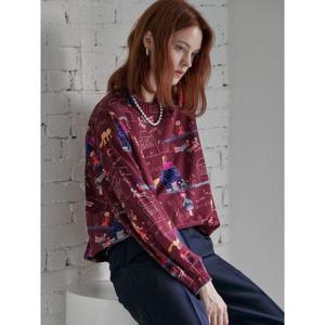 [마쟈]아트 드로잉 프린트 플리츠 블라우스