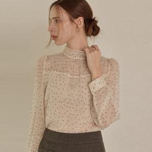[리안뉴욕][리안뉴욕] 시스루 도트 셔링 블라우스