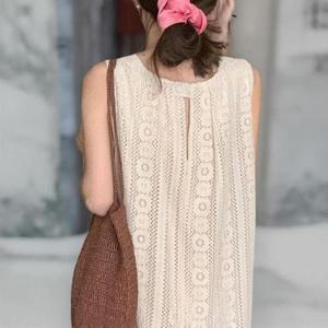 [다잇템_패션]여성 슬리브리스 트임 크로쉐 뒷단추 드레스