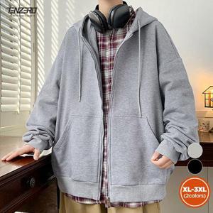 텐제로 남성 간절기 2컬러 루즈핏  베이직 후드집업자켓 바람막이 가디건