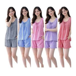 [시스넬라]지지미투피스파자마1세트 여성파자마,여름잠옷세트,시어서커,민소매,홈웨어,반바지잠옷