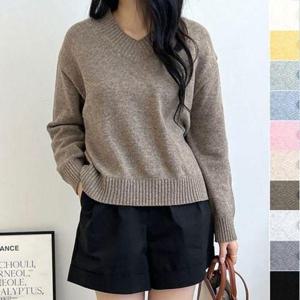 [에이치플러스몰]니트반팔티 데일리 베스 브이넥 니트 캐시울 가디건