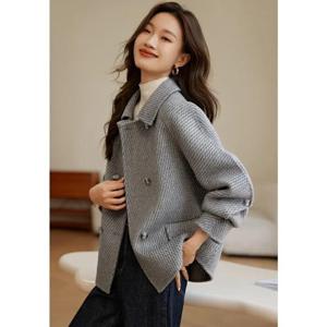 제로투올샵2 / 여성 겨울 울 숏 코트 더블버튼 그레이 S