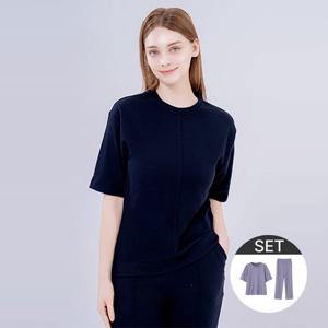 홈웨어 반팔 티셔츠+와이드 팬츠 세트_네이비
