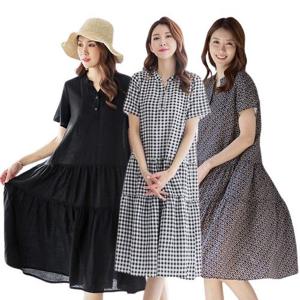 (윈드본) [~XL] 인견 시원한 캉캉 반팔 원피스 빅사이즈 엄마옷 4종 택1