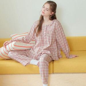 [메이플라워]아이스핑크 긴팔 약기모 순면 여성 빅사이즈 잠옷 세트