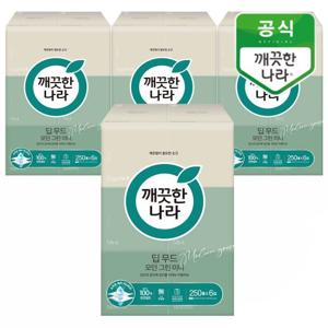 깨끗한나라 딥무드 모던 그린 미니 미용티슈 250매 6입x4팩