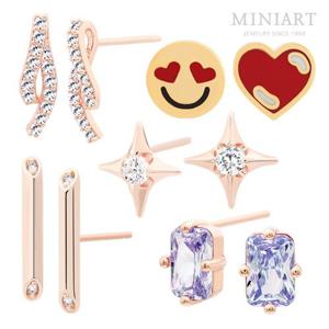 14K  골드필드 핀 로즈골드 일자침/원터치 링 귀걸이