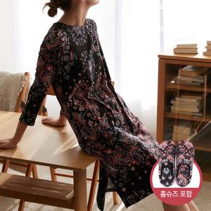 [라페어] 데칼코마니 블랙퍼플 원피스 + 홈슈즈 세트 LJOBB074-BP