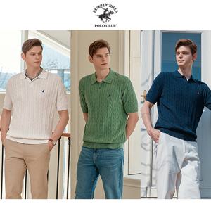 [비버리힐즈폴로클럽] 25SS 남성  코튼 반팔케이블니트 3종