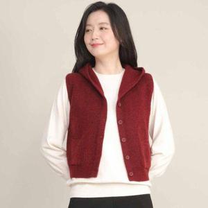 [애비뉴투지]엄마옷 도톰한 후드 니트 단추 주머니 여성 봄 가을 겨울 숏 조끼 V02655