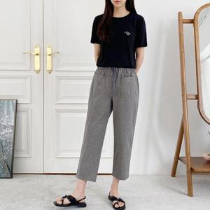 [옷자락] 여자 봄 여름 9부 7부 밴딩 줄지 코튼 스판 팬츠