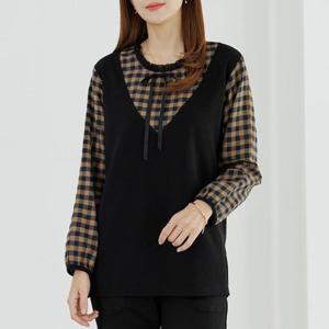 [데드라](110size)리본체크배색티셔츠 TBD4152_DC