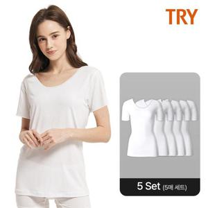 [트라이] 여성 순면 베이직 U넥 반팔 5매