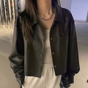 [블랙퀸] 원포켓 페이크 레더 크롭자켓 blk003974