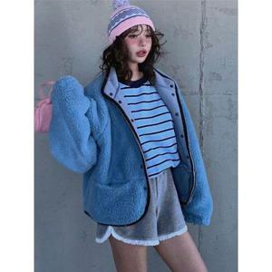 [하젤]점핑 배색 뽀글이 후리스 기모 자켓_W4322