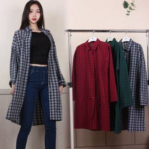 루즈핏 원피스형 체크 롱셔츠 남방