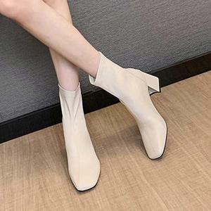 여성 봄신발 검정 유니크 구두 사각코 앵글 부츠 WA95004