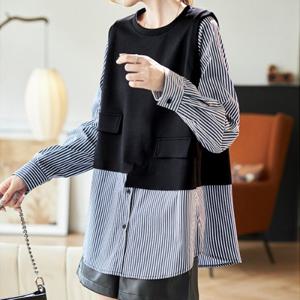 [몽벨리즈]비바스트라이프배색블라우스 mde2301867