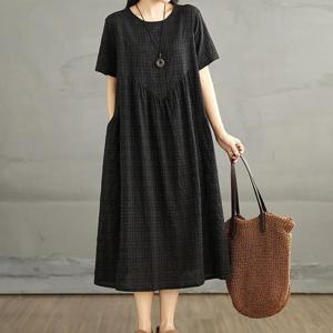 [쿠잉]미니체크 루즈핏 롱 원피스 중년여성/데일리원피스