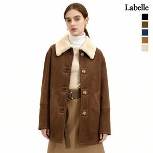 라벨르by신영모피 호주산 양모 배색 무스탕 하프코트