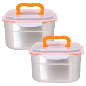 쿡위즈 스텐레스 정사각 핸디김치통 4.7리터 2개세트 (오렌지)