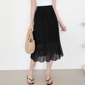 [가비진] 여성용 여름 시원한 쉬폰 밴딩 플리츠 롱스커트 치마