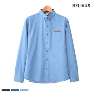 빌리버스 남성 데님 긴팔 셔츠 BMS005 무지 일반핏 청남방