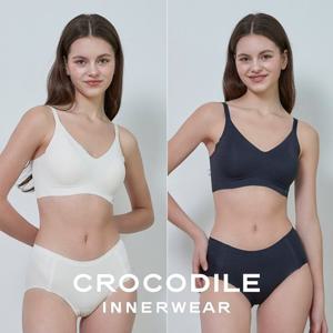 [크로커다일] 라이크라 인견쉘론 후크형 브라+팬티 4종세트 오트밀 블랙 CDW4N2730_T