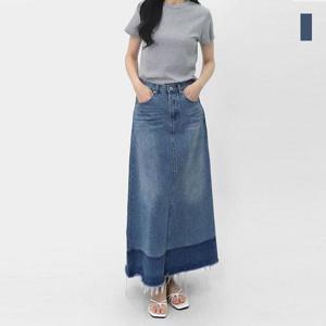 스콰즈 여성 밑단 포인트 데님 롱스커트 A라인 청치마 SPP052