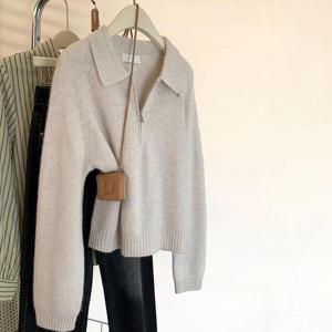 [모어오브]올댓 아노락 니트 카라 반집업 긴팔 탑