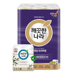 [깨끗한나라] 화장지 촉앤감 케어 30m 30롤 1팩 + 키친타올 100매 2롤