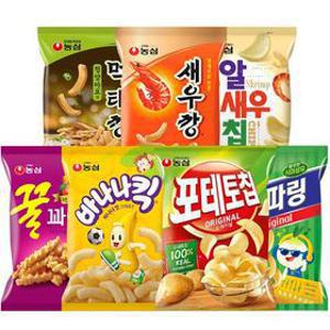 포테토칩4봉+꿀꽈배기4봉+바나나킥4봉+오징어집4봉 /꿀꽈배기/양파링/먹태깡/매운새우깡