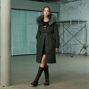 인퀼팅 벨티드 폭스퍼 구스 롱다운 ER4TD006