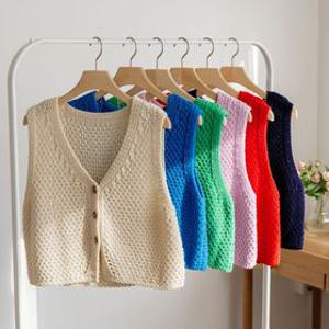 여성 뷔스티에 뷔에스트 뜨개조끼 브이넥 단추베스트 크로쉐 레이어드 봄 여름니트조끼