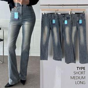 (재고확보완료)숏/기본/롱기장 S~2XL여성 부츠컷 데님 팬츠 중청 허리 인밴드 3단기장(키별선택) 2402
