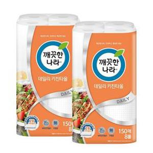 깨끗한나라 데일리 키친타올 150매 x 8롤 x 2팩