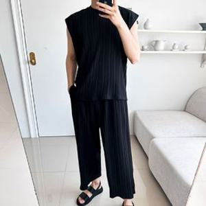 남자 M 플리츠 나시 세트 와이드 팬츠 스웻셋업 여름 민소매 주름 루즈핏 상하의 트레이닝 SET