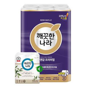 [깨끗한나라] 화장지 촉앤감 케어 30m 30롤 1팩 + 키친타올 100매 2롤