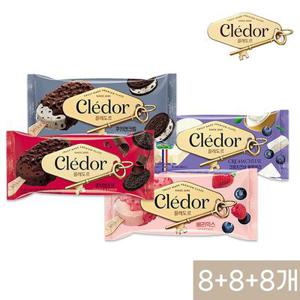 끌레도르 프리미엄 아이스크림바 4종 24개 (8+8+8개) /바닐라/쿠키앤크림/베리믹스