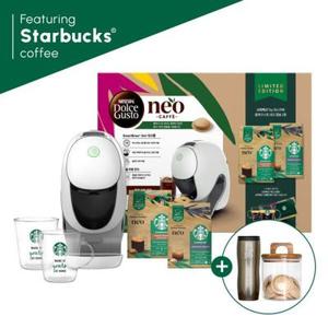 [돌체구스토] 커피머신 네오 번들 화이트&블랙+스타벅스 텀블러621ml+캡슐디스펜서
