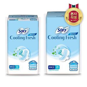쏘피 2025 쿨링프레쉬 생리대 날개형 2팩(중형 32P/대형 28P 중 택1)