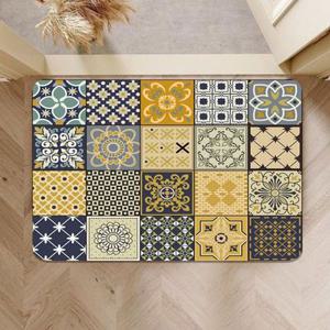 숲과사람들 북유럽 체크 패턴 옐로우 간편세척 규조토 발매트 욕실 현관 대형 주방 싱크대매트 2종 세트