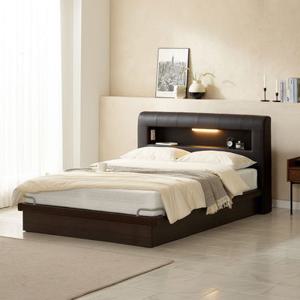하포스 알메르 PU 비건가죽 LED 헤드수납 침대 프레임 + 매트리스 세트 지정일설치
