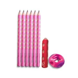 글씨연습 연필 연필세트 학용품 지우개 그루브 점보 필기구 리라 세트 핑크 샤프