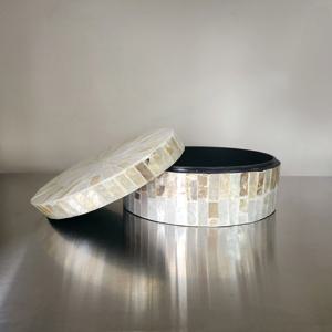 달의 파편 모자이크 원형 수납함 / 자개풍 인테리어 소품 빈티지 수납 케이스 진주 수납함