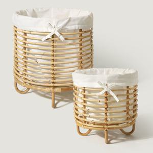 수제 라탄 바구니 인도네시아 등나무 세탁 빨래통 햄퍼 소형 대형 2P 세트