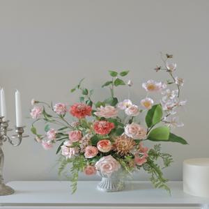 화사한 핑크 장미 핑쿠션 조화 꽃다발 세트 센터피스 파티 테이블데코