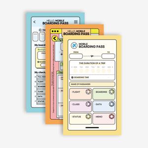 모바일 비행기 티켓 3종 유니크 떡메모지 떡제본 감성 다꾸 다이어리 꾸미기